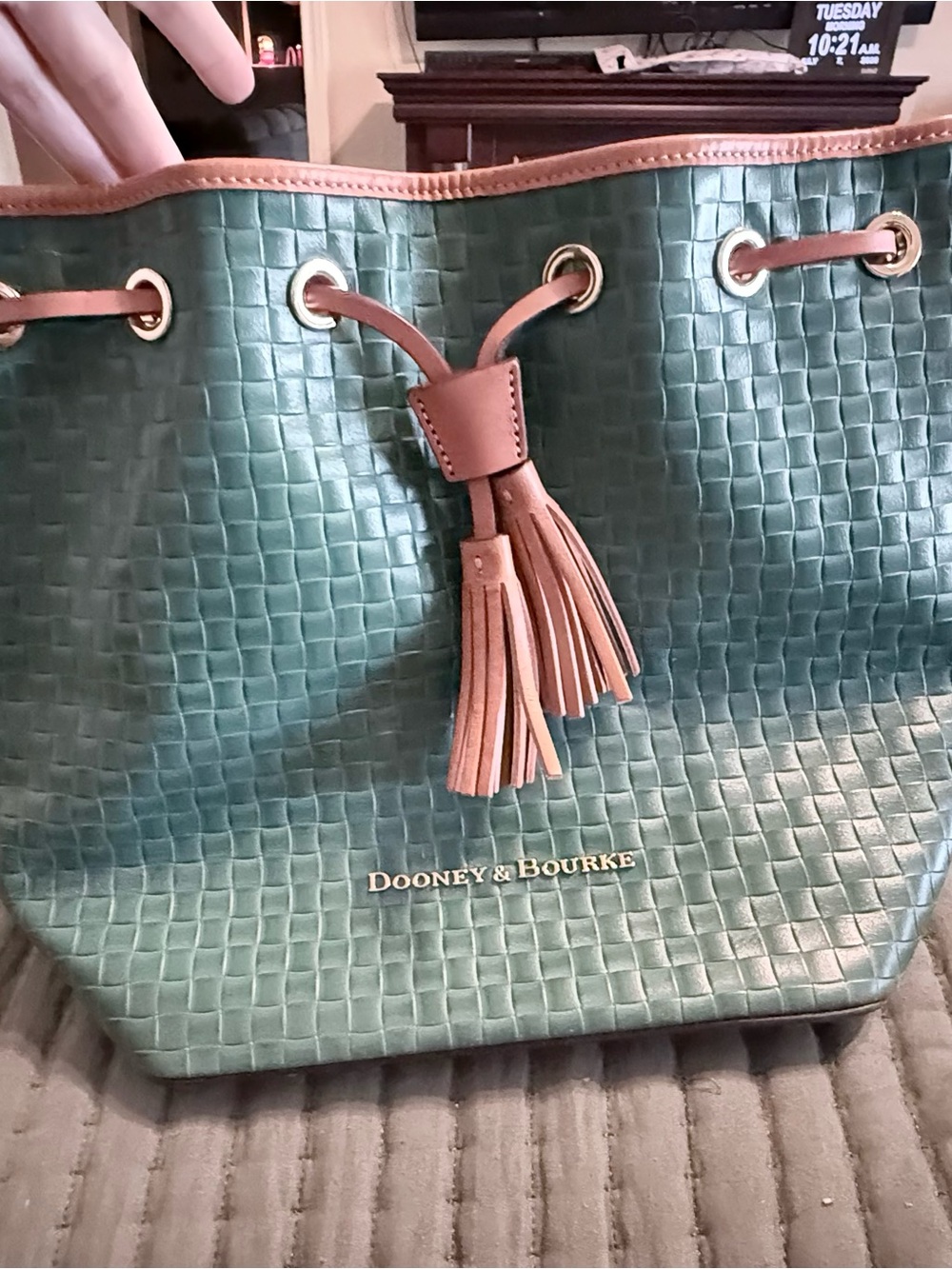 Dooney & Bourke Woven Green Bucket Bag